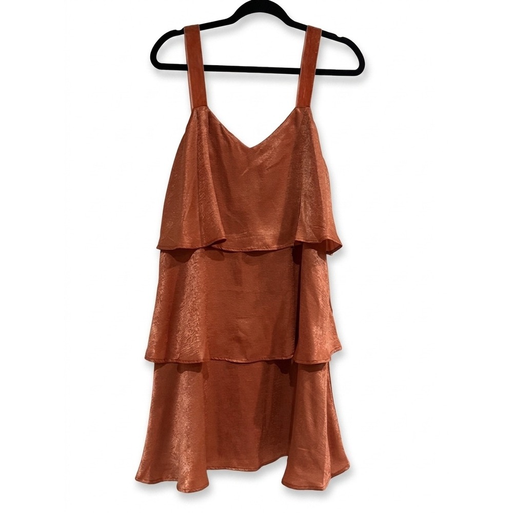 Sweet Lemon Rust Orange Tiered Satin Mini Dress Velvet‎ Straps SLD1202 Large NWT